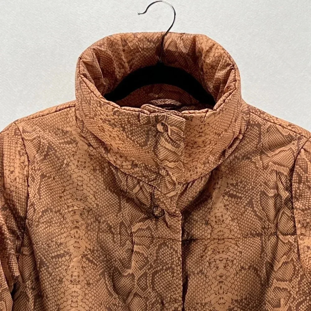 Marc New York Puffer Jacket Women Sz XS Snakeskin Snap Front Insulated Tan Brown - Picture 5 of 11